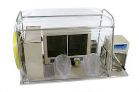 An image of a Type C Vinyl Anaerobic Chamber. It is a piece of lab equipment with a seal around it, allowing experiments to be performed in conditions without oxygen.